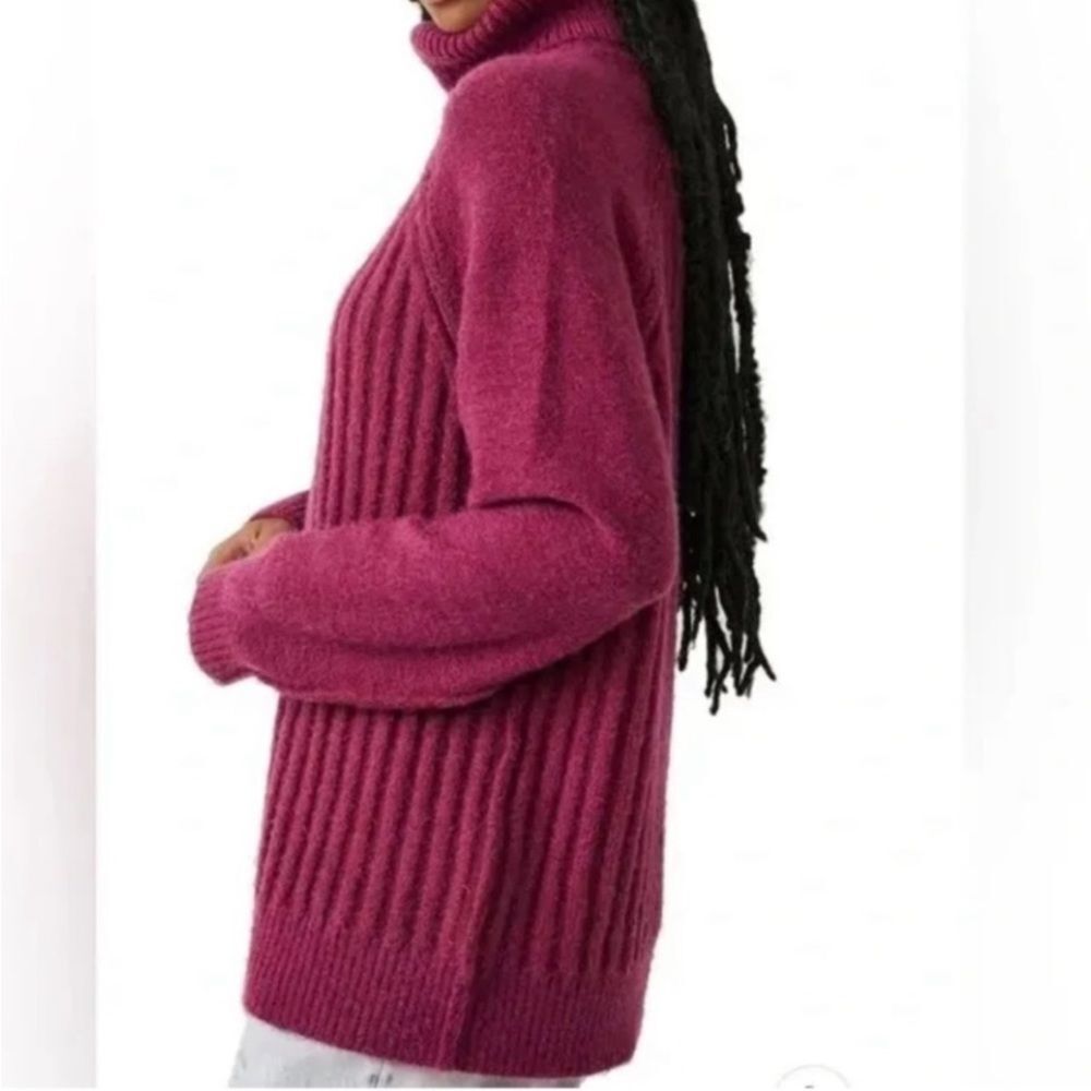 NWT Free People Big City Turtleneck Ribbed Sweater Size SMALL in Mulberry Garnet